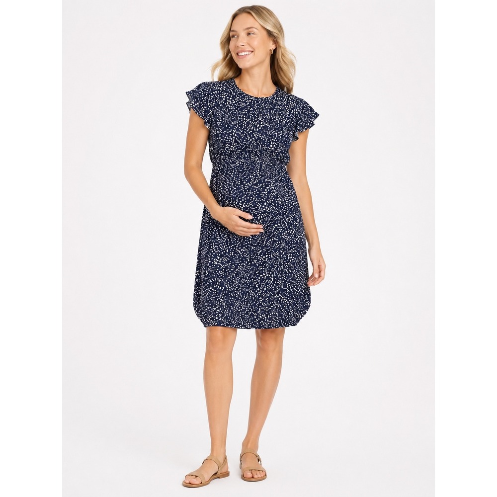 Seraphine Maternity Nursing Dress US 4 UK 8 Navy Blue Print Dots‎ Viscose